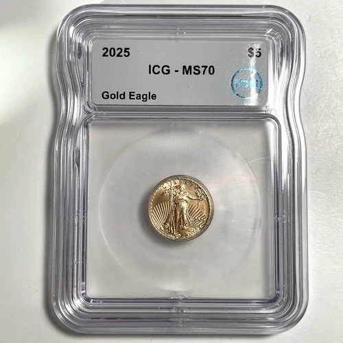 2025 $5 American Gold Eagle 1/10th Oz ICG MS70 Fine Gold Bullion US