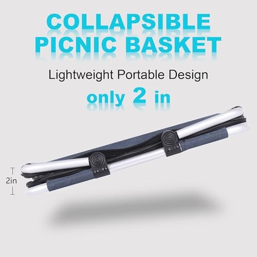 Picnic Basket, Collapsible Shopping Basket with Lid 27L Large Market Blue - Picture 4 of 7