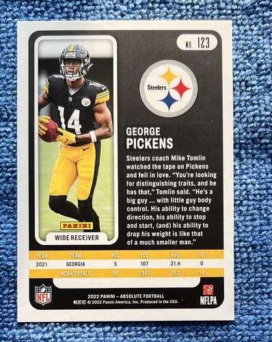 2022 Panini Absolute - Rookies George Pickens #123 (RC) - Cowboys / Steelers! - Bild 2 von 2