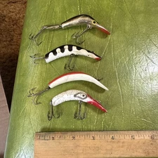 4 Vintage Lazy Ike Flatfish Style Vintage Crankbait Lures Kautzky