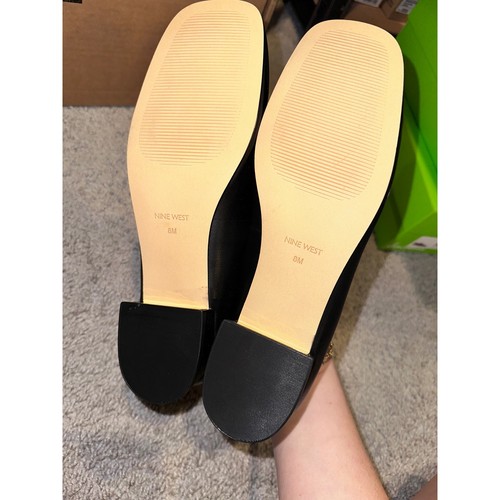 Nine West Black Pumps Square Toe Gold Buckle Block Heel Classic 8M - Picture 5 of 5