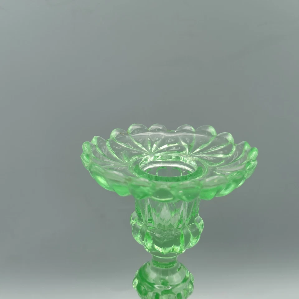 Antik Uranglas Pressglas Kerzenhalter 20,7 cm um 1900 Glas Kerzenständer Top - Bild 4 von 4