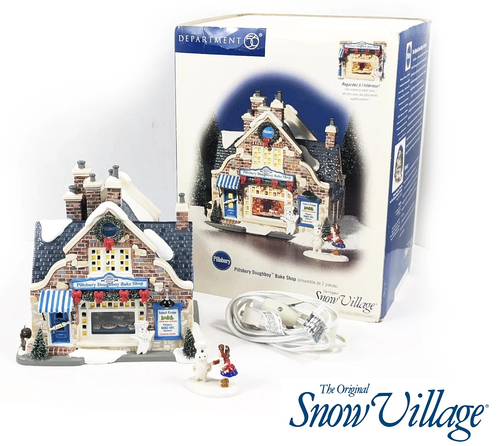 Dept 56 Snow Village Pillsbury Doughboy Bake Shop Set of 2 #55342 Retired 2003 - Picture 1 of 16