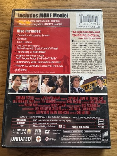 Superbad (DVD, 2007, Unrated; Extended Edition) Jonah Hill, Seth Rogan, McLovin - Picture 2 of 3