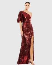 Mac Duggal 93540 Metallic burgundy One Shoulder Sequin Evening Gown Maxi Size 4