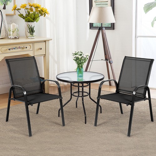 2PCS Patio Chairs Outdoor Dining Chair Durable Garden Deck Yard W/Armrest Black - Picture 3 of 12