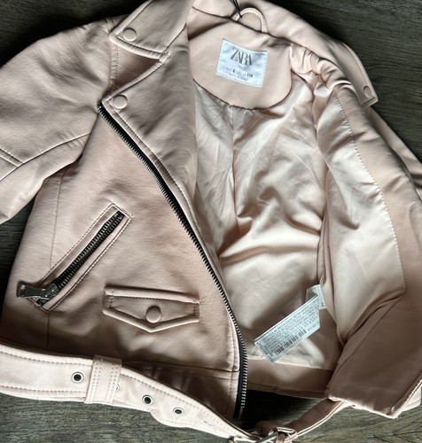 NEW Zara Biker Faux Leather Jacket GIRLS Sz6 (116cm) Pink  100% Polyester - Picture 9 of 16