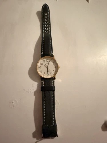 Vintage Timex Indiglo Gold Tone with Black Leather Strap WR 30M