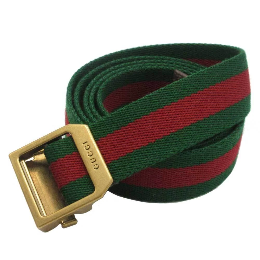 Gucci Ceinture Toile Sangle Rayée Sans Trous Rouge/Vert Unisexe 40 pouces Boutique