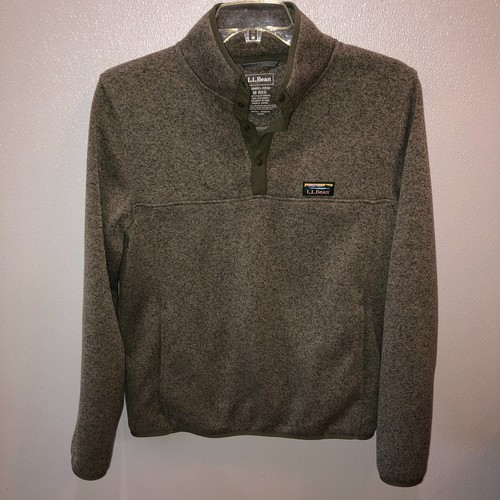 LL Bean Herren Pullover Medium olivgrün leicht tailliert Druckknopf Fleece Größe M - Bild 3 von 7