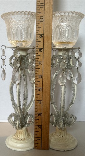Queen Anne Victorian Vgt. Chandelier Crystal Jewelry Pair Candles Holders(B-J) - Picture 4 of 5