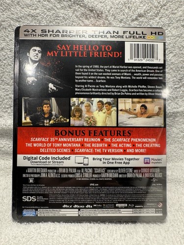 Scarface Steelbook 4K Ultra HD +Blu-Ray + Digital 40th Anniversary Brand New - Picture 2 of 2