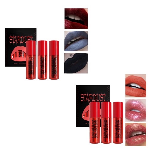 Frauen Lipgloss Make-up Geschenkset 1 Set 3 Farben Langanhaltender Lippenstift Set Cosplay - Bild 2 von 23