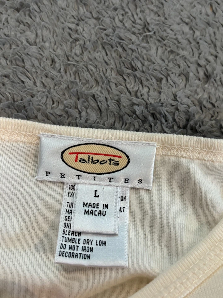 Talbots Shirt Women's PL Petite Large Cream Floral Sleeve Pullover Top - Image 2 of 4