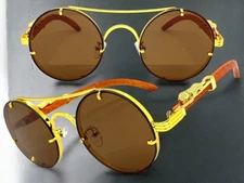 Classy Elegant Sophisticated Vintage Retro Modern SUNGLASSES Round Gold Frame C3