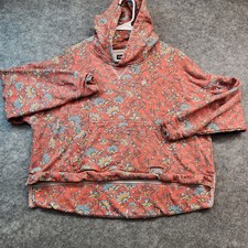 Hooey Womens S Oversized Red Allover Floral Print Boxy Hi-Low Hem Hoodie Sweater