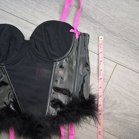 Vintage Ann Summers Black PVC & Feather Corset Top Size 8-10 