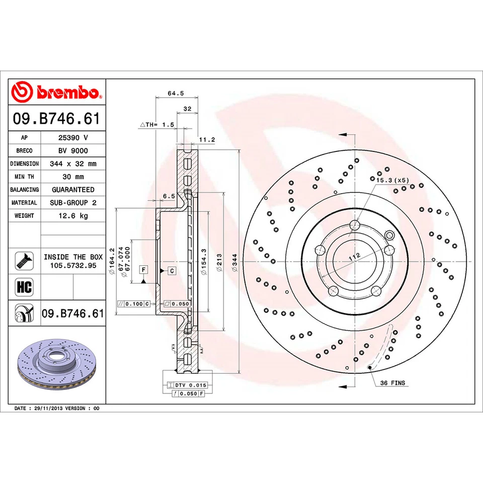 Керамические тормозные колодки передние дисковые тормозные диски Brembo для 2005 Mercedes-Benz C320 - Изображение 3 из 4