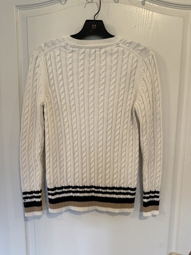Tommy Hilfiger Women's white Cable Knit Cotton preppy pullover Sweater sz medium - Picture 3 of 8