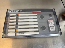 Koh-I-Noor Set of 7 Rapidograph Technical Pens With Ink & Nib Keys
