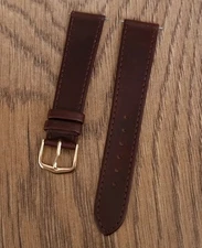 19mm VINTAGE APOLLO PRESTIGE CALF LEATHER BROWN WATCH STRAP, GOLD BUCKLE, NOS