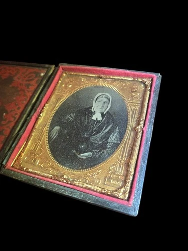 Daguerreotype Portrait of Woman Holding a Cat Union Case W Gold Frame Antique