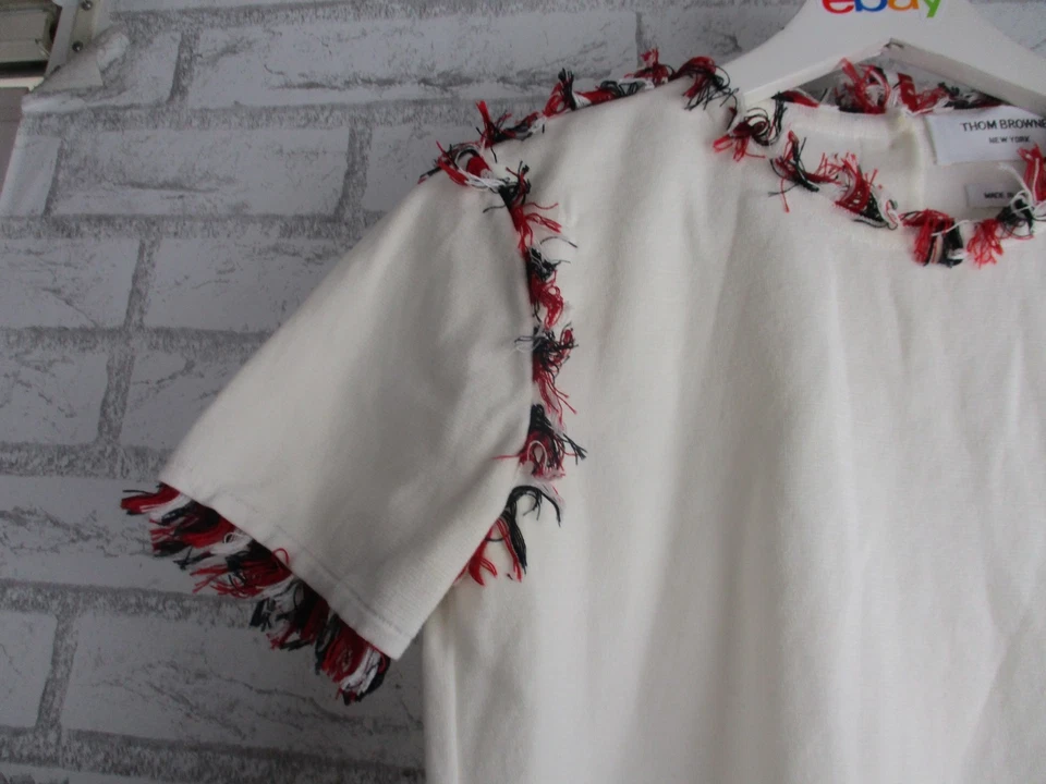 Thom Browne Mujer Flecos Embellecido Blanco Camiseta Top 38 Manga Corta Algodón Foto 4 de 4