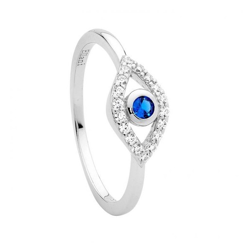 Ellani Sterling Silver White & Blue CZ Bezel Set Evil Eye Ring R509 - Picture 1 of 1