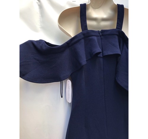 New Girl In Mind Size 14 Navy Holly Halterneck Frill Cold Shoulder Midi Dress - Picture 14 of 16