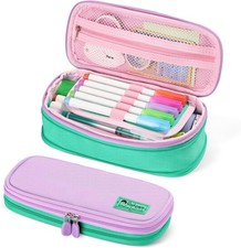 rockpapa Expandable Cute Pencil Case for Girls, Aesthetic Green Purple 