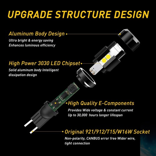 AUXITO Brillante 921 LED Bombillas de Reversa Lámpara de Estacionamiento 912 T15 W16W Blanco - Imagen 6 de 11