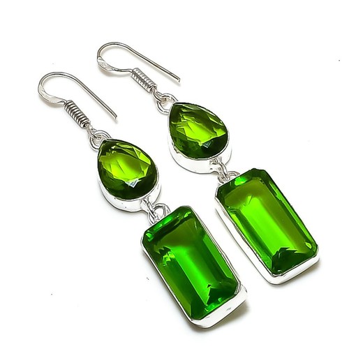 Boucles doreilles bijou le plus cher argent sterling 925 pierre précieuse péridot naturel fait main 2,56