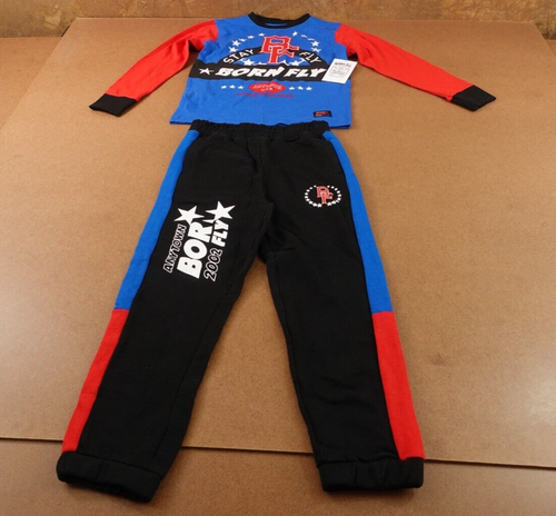Born Fly Boys Size 7 Red Black Blue 2 Piece Long Sleeve Tee & Jogger Set NWT - Picture 1 of 6