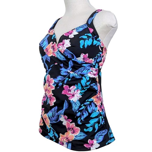 LANDS END Women's 10 Tankini Top Wirefree Adj Straps Ruching Multicolor Floral  - Picture 4 of 13