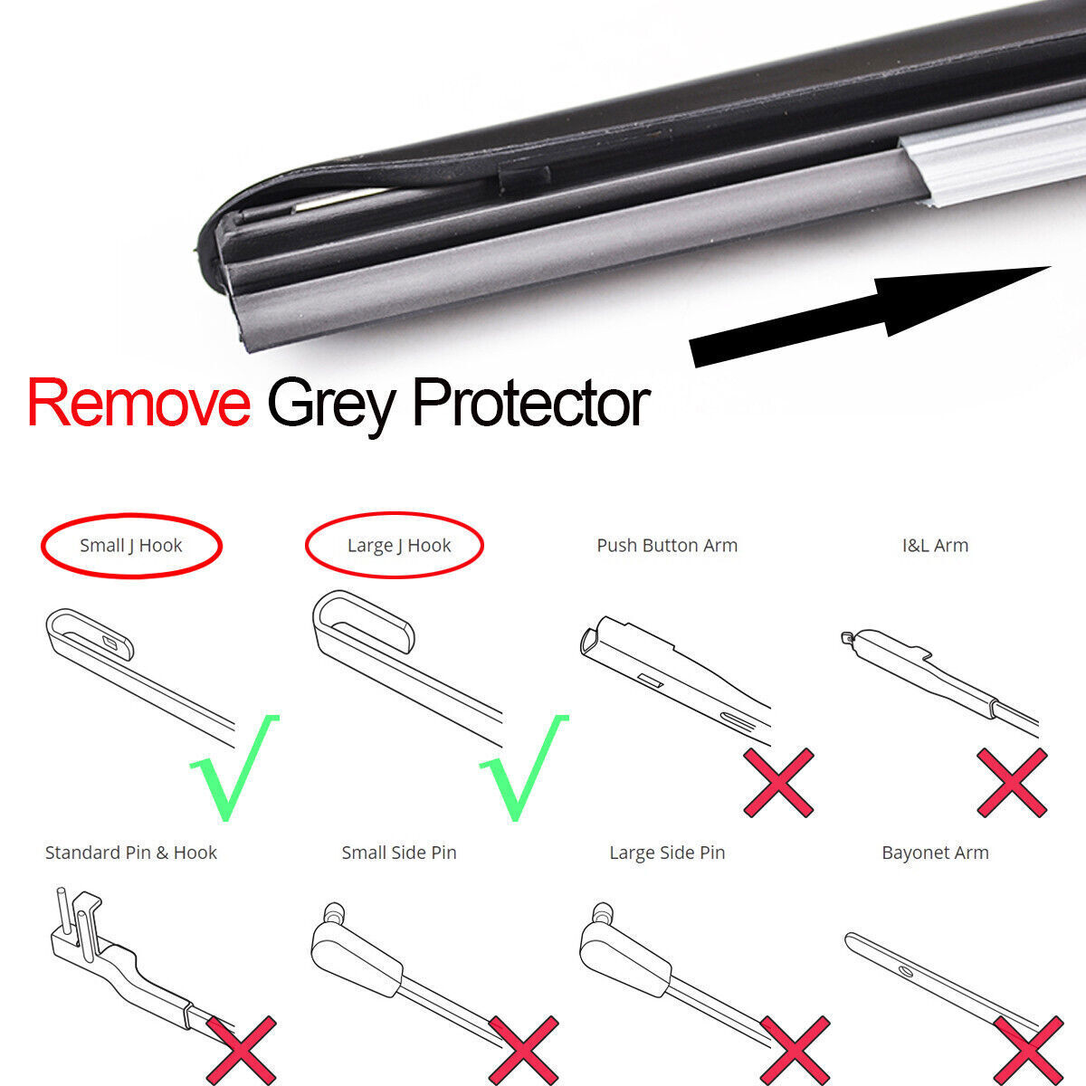 22"/20" Windshield Wiper Blades Premium Rubber JHook Window UType