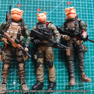 Unpainted 1/18 Panda Head Sculpt Soldier Head Model For 3.75 