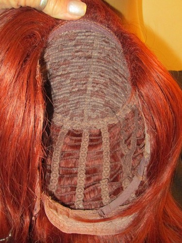 RED SYNTHETIC HAIR OFF THE FOREHEAD WIG MEDIUM SIZE NWOT! NEVER WORN! LACE CAP! - Picture 7 of 8