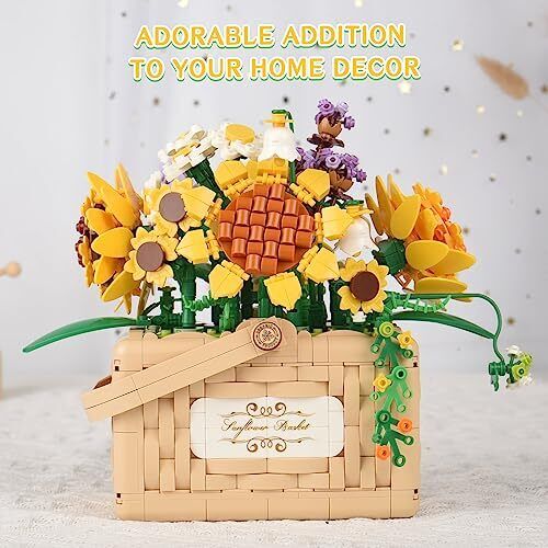 Sonnenblumen Blumenstrauß Bauset Korb mit LED Lichterkette, Aroma - Bild 3 von 6