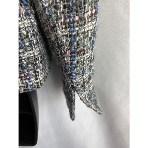 Jones Wear Tweed Blazer Jacket Wool Blend Plaid Gray Blue Size 10 Petite Classy - Picture 7 of 12