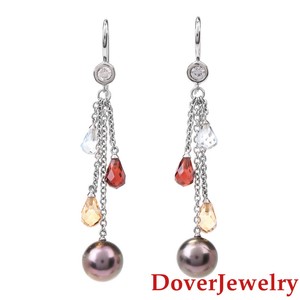 Estate-Pearl-Garnet-Citrine-Topaz-14K-White-Gold-Dangle-Drop-Earrings-NR