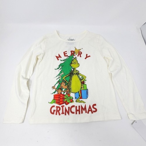 The Grinch Merry Grinchmas White Long Sleeve Girls Graphic T Shirt XS New - Picture 2 of 9