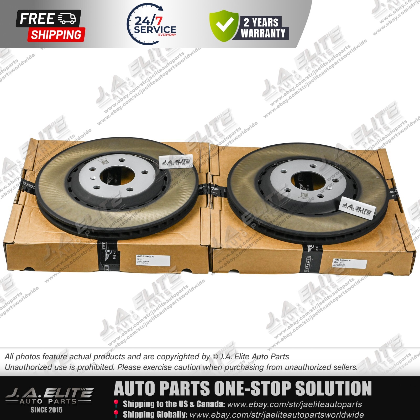 2pcs Rear Brake Discs Set fit Bentley Bentayga (2017+) 4M0615601N