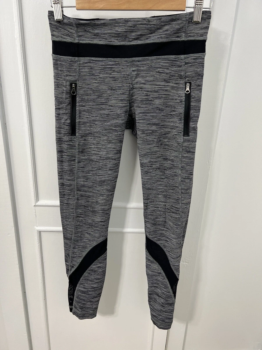 Lululemon Women's Cropped Leggings Sz 6 Striped Black Gray Zipper