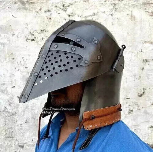 Antiguo casco de caballero Bascinet de combate medieval calibre 18 armadura adultos nuevos regalos - Imagen 6 de 12
