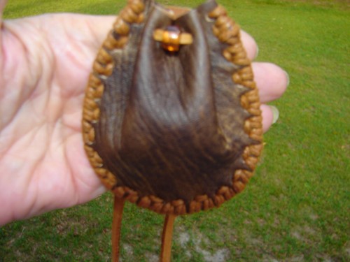 Deerskin Leather Medicine Bag, Native American Buckskin Necklace Pouch, 3" - Picture 4 of 11