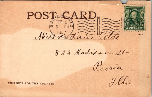 Scene in Washington Park Springfield ILLINOIS UNDIVIDED BACK PMK1907 POSTCARD D6 - Picture 2 of 2