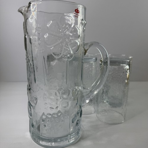 Bubble Glass Water Pitcher/Jug + Set Of 6 Glasses | Flower Pattern - Picture 9 of 14