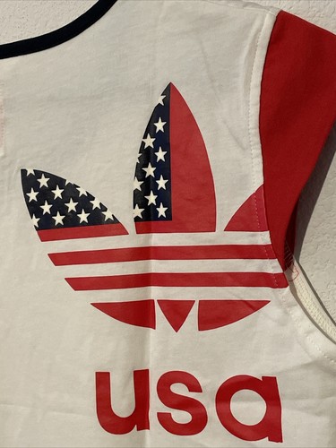 Adidas USA Flagge Trefoil Logo Damen Flügelärmel weiß Shirt Größe XL - Bild 4 von 12