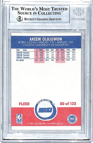 1987 88 Fleer AKEEM OLAJUWON Signed Auto 2nd Year Card #80 Beckett BAS Slabbed - Picture 3 of 3