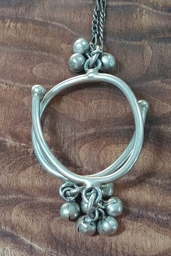 Vintage Sterlingsilber oval Spirale Design Jingle Bell Akzent Anhänger 24" Kette 16g - Bild 6 von 9